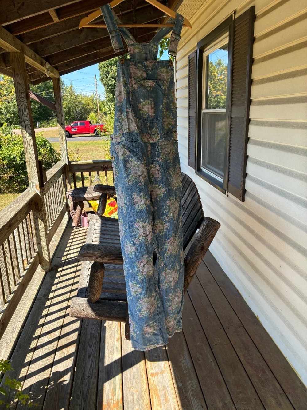 Cottage rose print denim overalls
